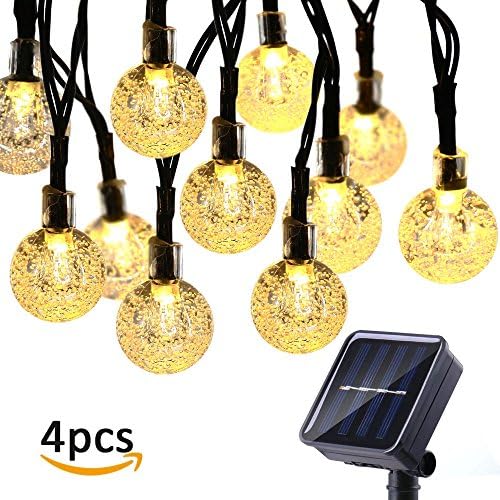 Icicle Outdoor Solar String Lights,Waterproof 30 LED Crystal Bubble Globe String Lights for Outdoor/Indoor Decorations, Warm White (4 Pack)