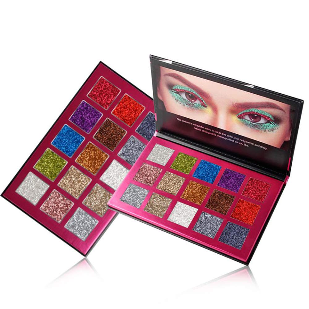 Glitter Eyeshadow Palette 15 Colors Highly Pigmented Mineral Foiled Long-Lasting Shimmer Powder Eye Shadow Palette Waterproof Makeup Kit (Glitter)