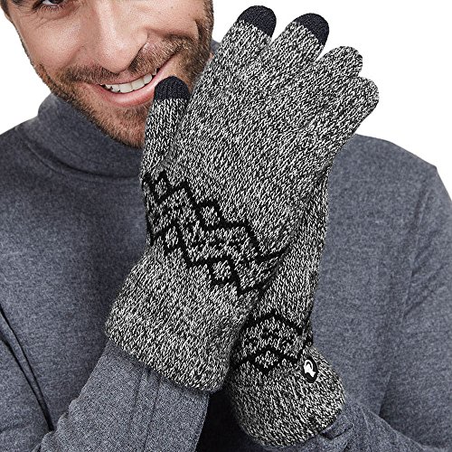 Lethmik wool lined knit gloves warm winter mens 3 touch…