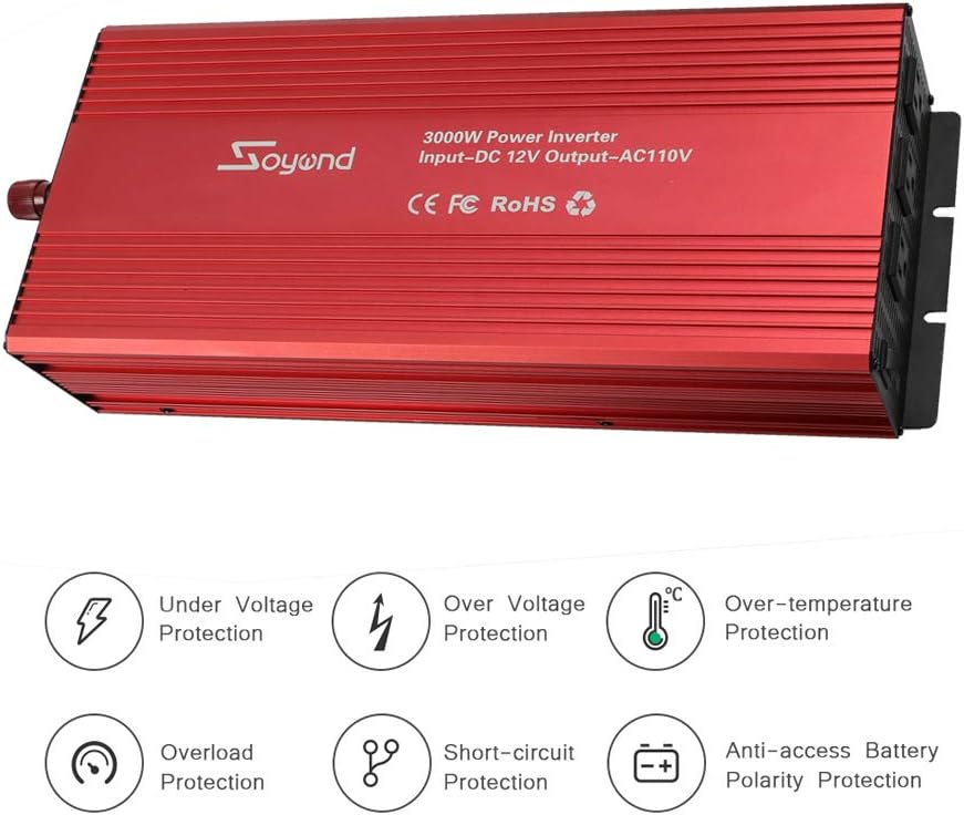 soyond 3000W Power Inverter Modified Sine Wave Converter for Home Car RV with AC Outlets Converter DC 12V in to AC 110V Out: Automotive