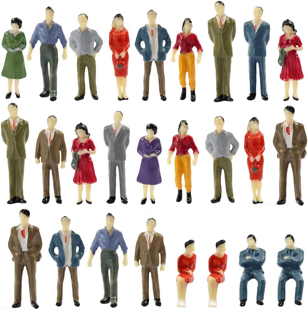 P50 50pcs Model Trains Architectural 1:50 Scale Painted Figures O scale sitting and standing people for miniature scenes New