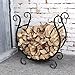 MyGift Black Metal Firewood Rack - Freestanding Fireplace Log Storage Holder with Scrollwork Design
