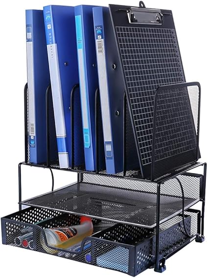 Amazon Yomym 多機能卓上収納ラック メッシュファイルラック 書類トレー 新聞 雑誌 ファイル フォルダー 書類入れ オフィスデスク上置棚 本棚 整理整頓 ダブルトレー 五つ仕切設計 A38 書類トレー レターケース 文房具 オフィス用品