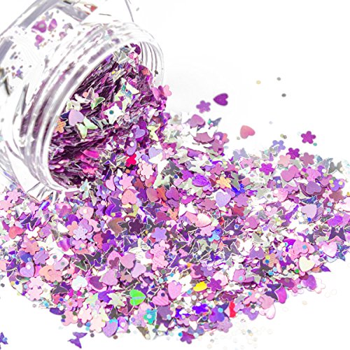 Purple Fairy - Iridescent Cosmetic Glitter, Chunky Glitter Festival,Shining Makeup Glitter for Beauty Makeup Face Body Hair Nails