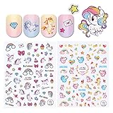 NICOLE DIARY 2 Sheets 3D Nail Stickers Unicorn Colorful Rainbow Star Heart Designed Manicure Nail Art Adhesive Transfer Sticker