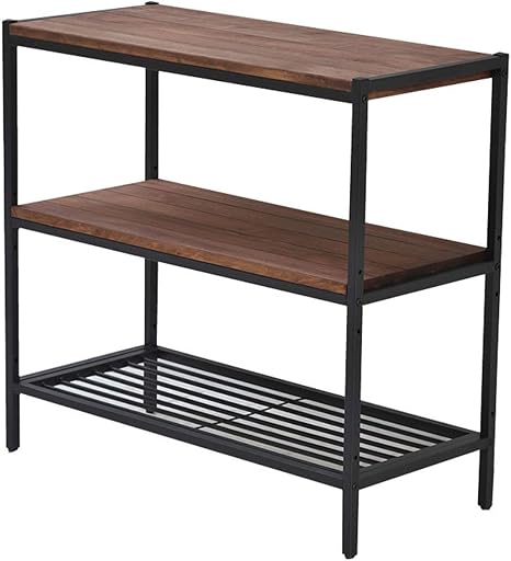 Amazon 天然木 収納棚 アイアン 収納ラック リビング シェルフ 棚 ブラウン 3段 オープンシェルフ ラック オンライン通販