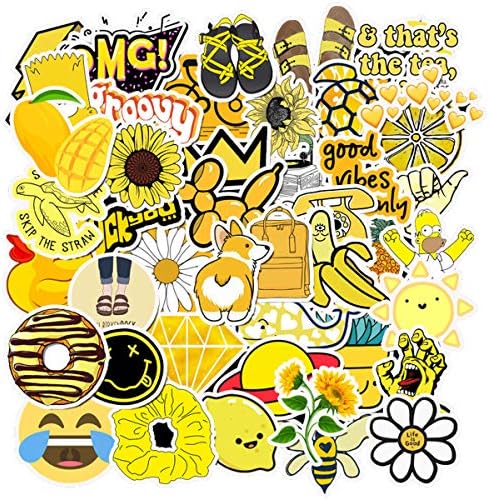 Cute Yellow Teen Girl Decal Stickers for Laptop and Water Bottles,Waterproof Durable Trendy Vinyl Laptop Decal Stickers Pack for Teens, Water Bottles, Computer, Travel Case (Yellow Lovely)