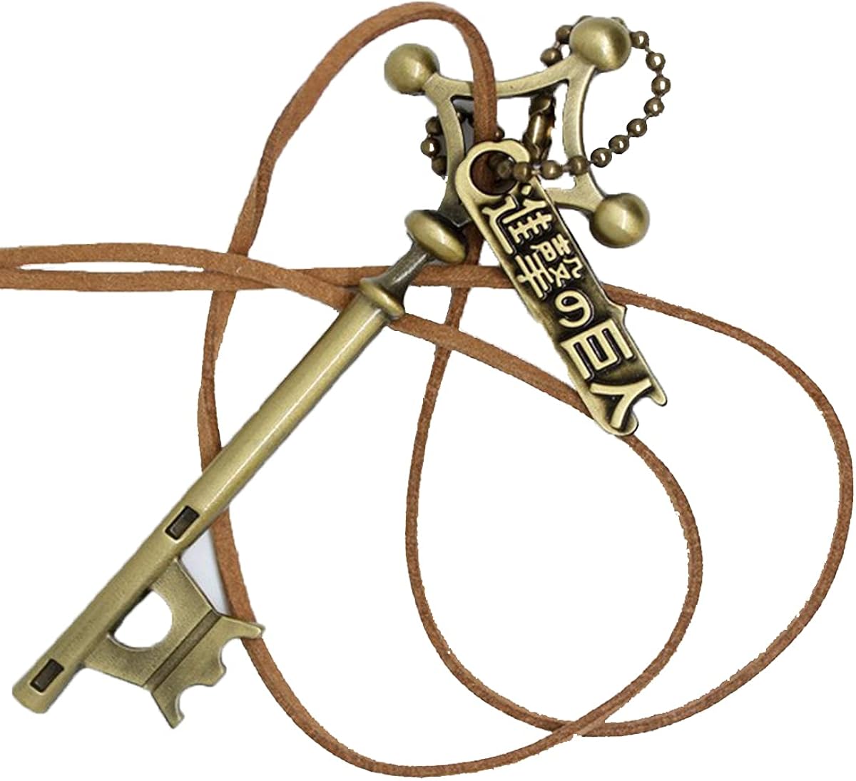 Amazon AOT Eren Jaeger Key Pendant Necklace Gold Metal Brown 