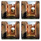 MSD Square Coaster 4 Piece Set Religions Church Architecture Pasquale Domenico Cambiaso 1811 To 1894 Artwork Name Presso La Madonna Del Monte Coasters Stain Resistance Collector Kit Kitchen Table Top Desk