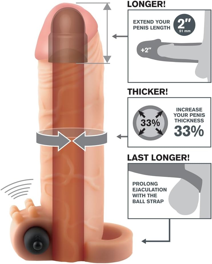 Pipedream Fantasy X-Tensions Vibrating Penis Sleeve, 2-Inch, Skin - Image 3