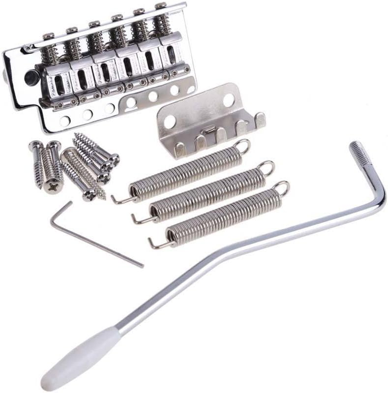 Electric Guitar Bridge, A Set 6 String Saddle Tremolo Bridge with Bar for Electric Guitar Fender Strat, Gibson Epiphone Schechter, Heavy Thickened Base (Silver)