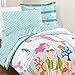 dream FACTORY Kids 7-Piece Complete Set Easy-Wash Super Soft Microfiber Comforter Bedding, Full, Light Blue Mermaid Dreams