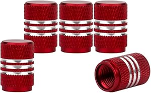 Senzeal 5X Aluminum Car Tire Valve Stem Caps Round Style Air Covers Red