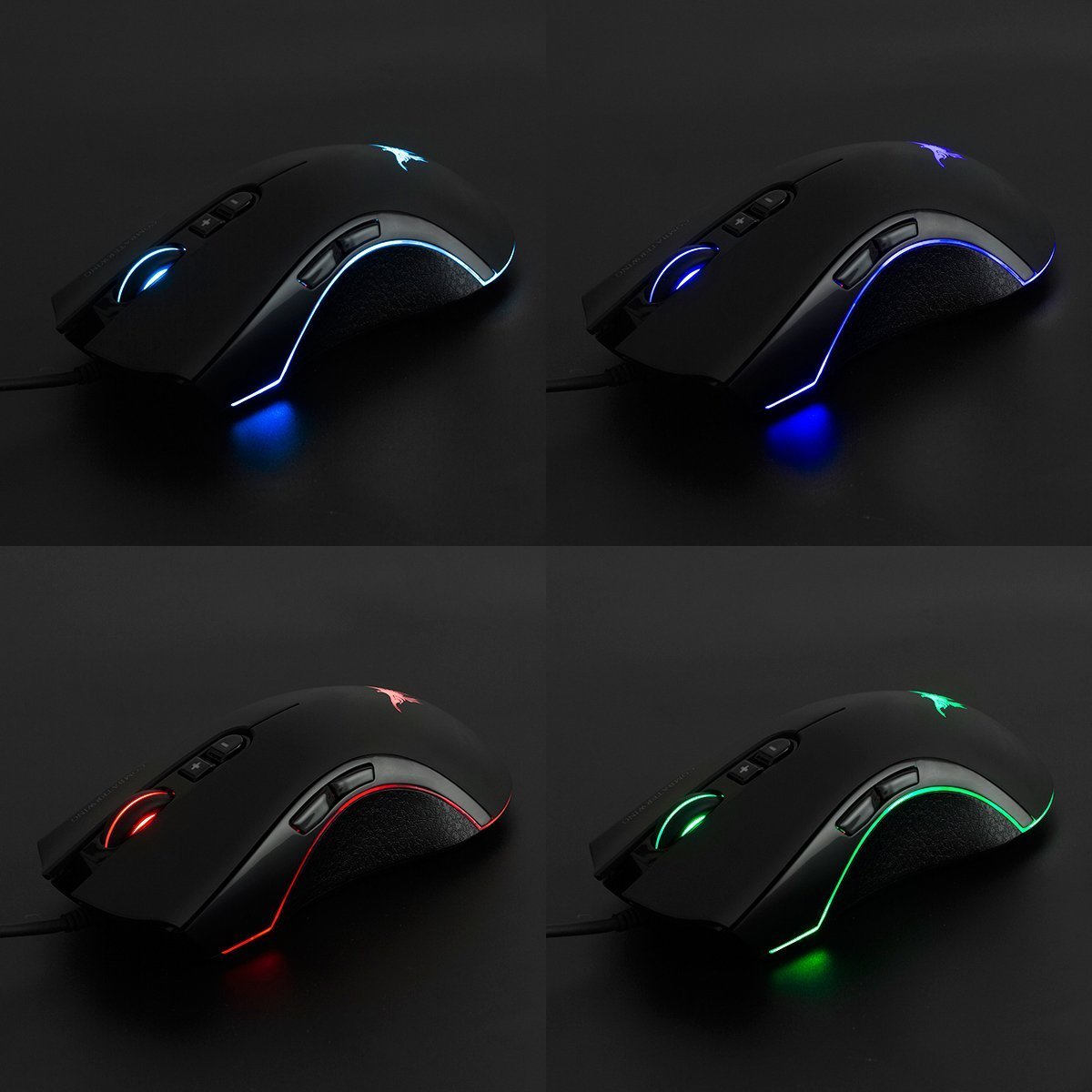 Combaterwing CW10 4800 dpi Wired Gaming Mouse Mice 7 LED colores cambiantes respiración diseño 6 botones de alta precisión para Gamer PC MAC(Negro)