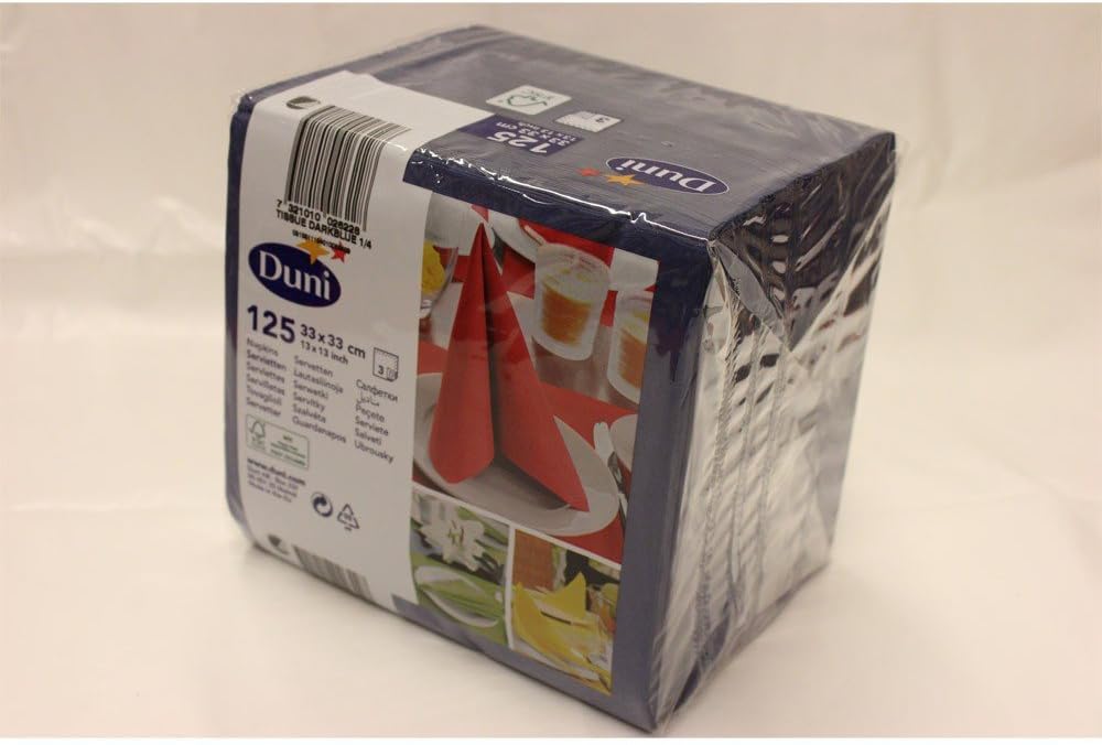 Duni2622_(1) Tissue Napkins, 3-Ply, 24 cm x 24 cm, Dark Blue (Pack of 125)