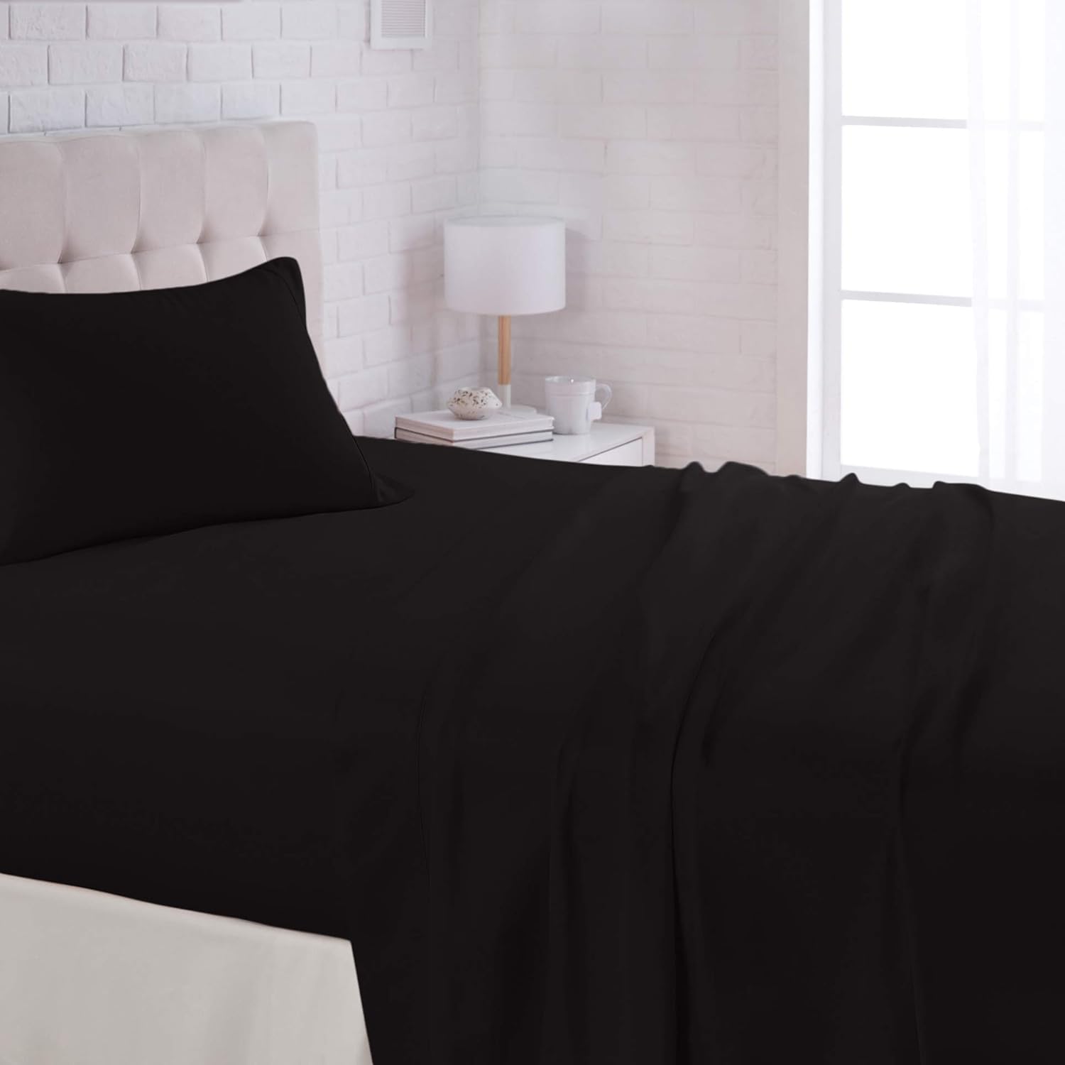  Basics Lightweight Super Soft Easy Care Microfiber Sheet Set with 14" Deep Pockets, Twin, Black: Home & Kitchen