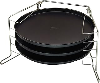 Zenker Pizzaset 4-teilig, 3 x Pizzablech mit Ständer, Pizzabackblech, rund (Ø 29 cm) & beschichtet, für 5 Pizzen & Flammkuchen gleichzeitig im Backofen