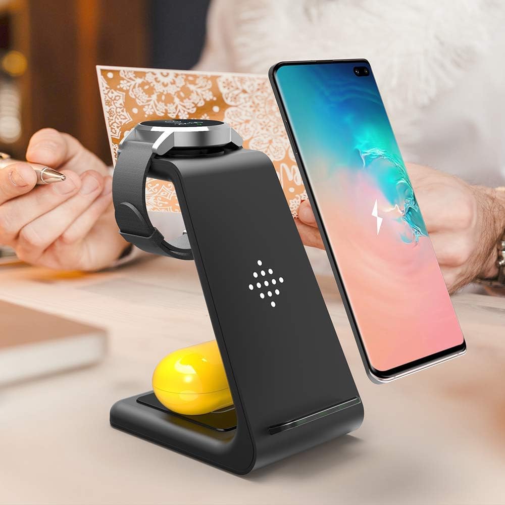 Wireless Charger,3 in 1 Qi-Certified Fast Wireless Charging Station Charger Stand for Galaxy Buds & Galaxy Watch 3/Active 2/1/46mm/42mm, Gear S3/S2/Sport,Samsung S20/S10/S9/Note 10/9 - Image 4