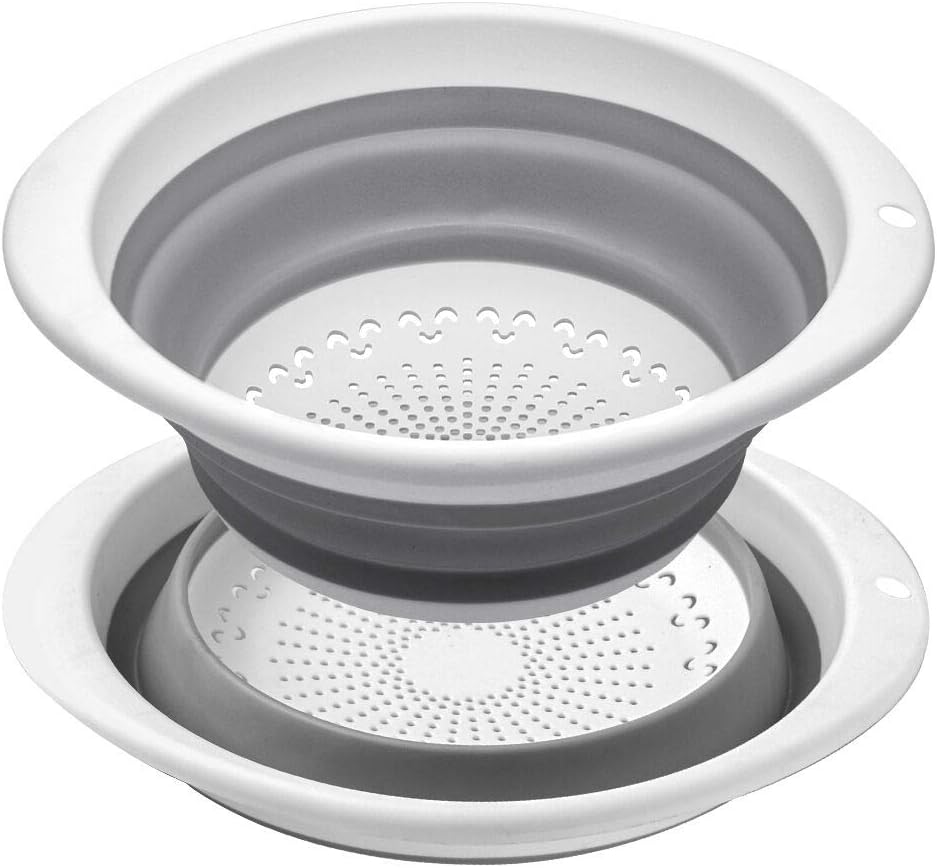 QiMH Kitchen Collapsible Colander Set of 2-5 Quart Silicone Food Strainer with Non-slip Handles - Dishwasher Safe - Heavey Duty Foldable BPA Free Kitchen Drainer Basket for Pasta, Veggies and Fruits