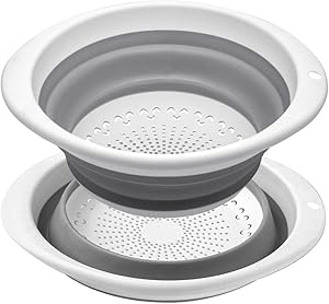 QiMH Kitchen Collapsible Colander Set of 2-5 Quart Silicone Food Strainer with Non-slip Handles - Dishwasher Safe - Heavey Duty Foldable BPA Free Kitchen Drainer Basket for Pasta, Veggies and Fruits