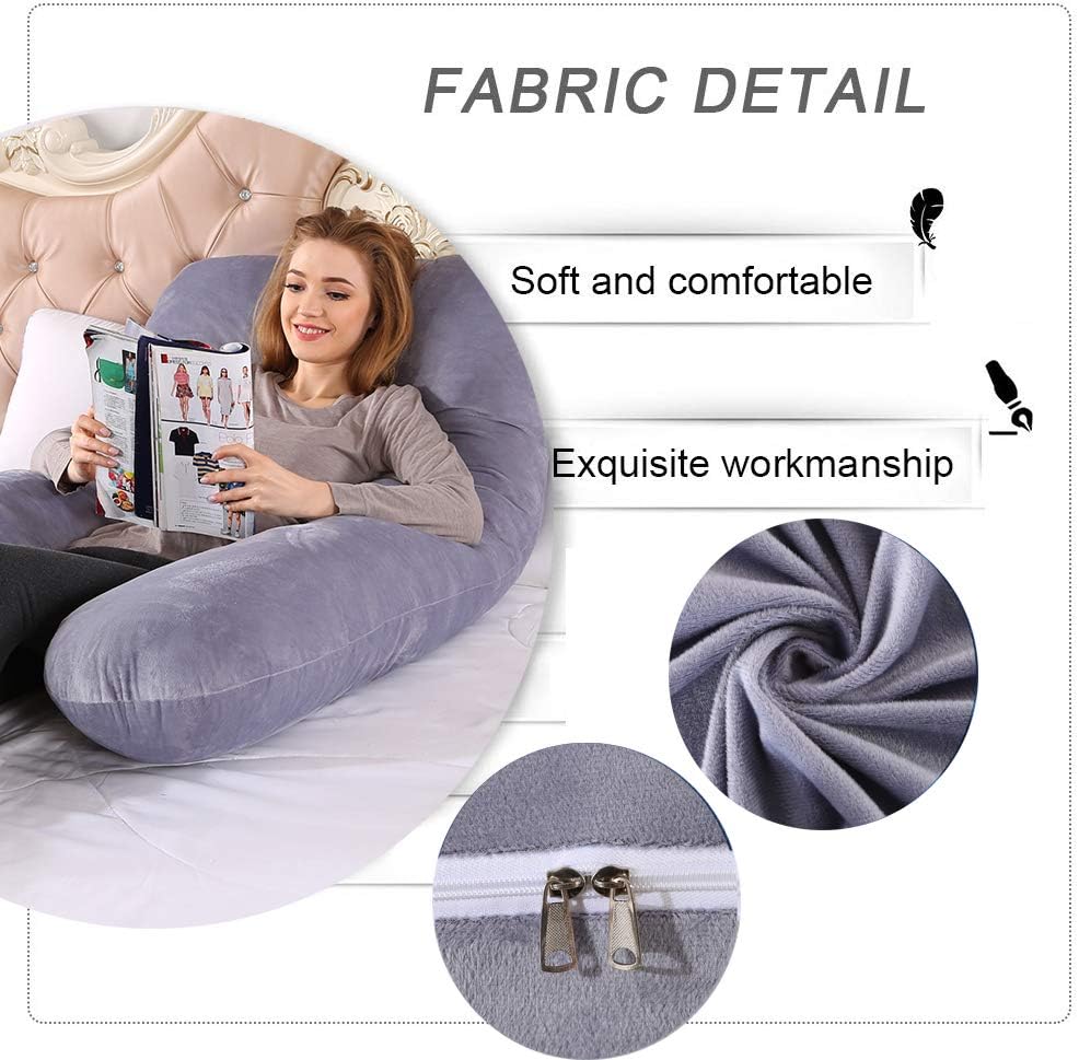 Pregnancy Pillow, U-Shaped 52" Full Body Maternity Pillow for Pregnancy Women Sleeping with Washable Velvet Outer Cover - Support for Back, Hips, Legs, Belly (Grey): Kitchen & Dining