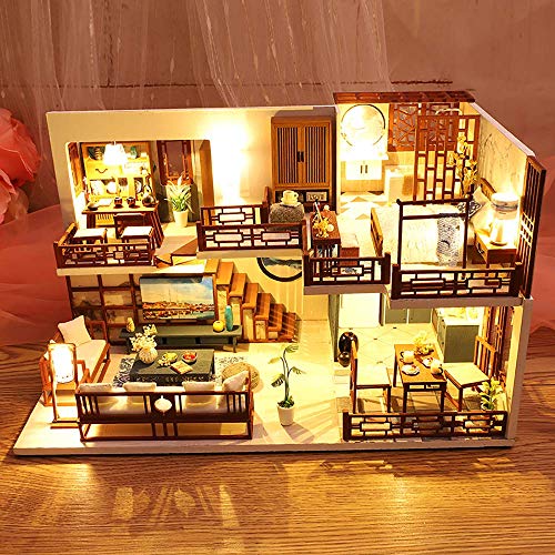 CUTEBEE Puppenhaus Miniatur mit Möbeln, Idee DIY hölzernes Puppenhaus-Kit sowie staubdicht und Musik-Bewegung, Maßstab 1… – Bild 5