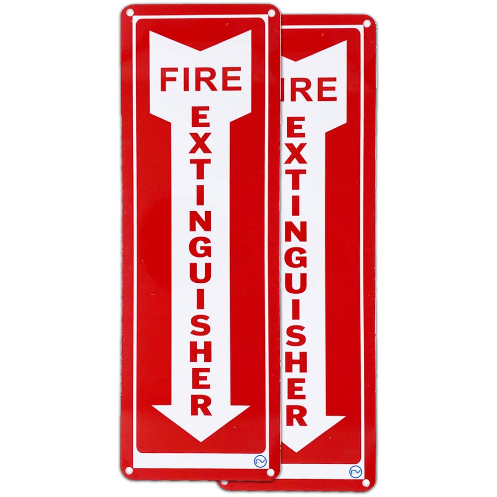 Fire Extinguisher Required Sign - For Indoor or Outdoor Use - 2 Signs White & Red - Hard & Durable Plastic with Holes - 12” x 4” - Pre-Drilled Mounting Holes
