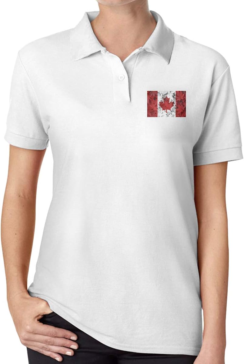 Canada Flag Canadian Maple Leaf Women's Cotton Stretch Pique Polo's
