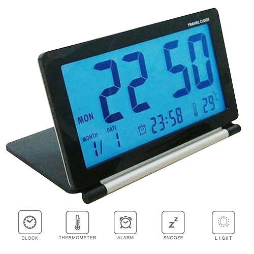 Easy to Set, Plumeet Large Digital LCD Travel Alarm Clock with Snooze