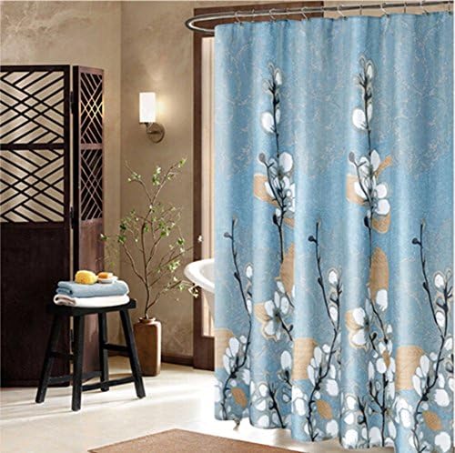 Jibin Bong 72 x 78 Inch Elegent White Cherry Blossom Bathroom Shower Curtain - Blue Waterproof Polyester Fabric Decorative Bath Curtain Design