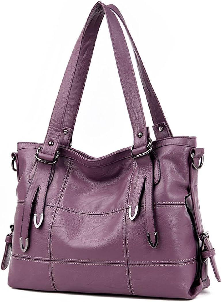 DEERWORD Women's Hobos Shoulder Bags Totes Satchels PU Leather Convertible Top-handle Handbags Purple