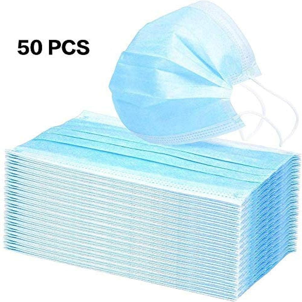 FENGDONG 50 masques jetables à Trois couches, Taille universelle, hypoallergénique, antipoussière