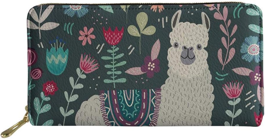 Coloranimal Trendy Pu Leather Long Wallet Women Small Purse Llama Alpaca Design, Cute Llama
