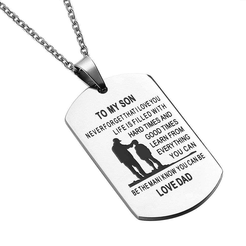 Gagafeel Dad Mom to Son Daughter Dogtags Stainless Steel Pendant Necklace Hand Stamped Unisex Family Christmas Gift (DAD TO SON)