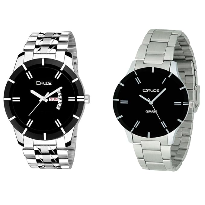 Beautiful Black Color Dial Watches-rg2516 Combo for Couples With Stainless Steel Strap - By CRUDE