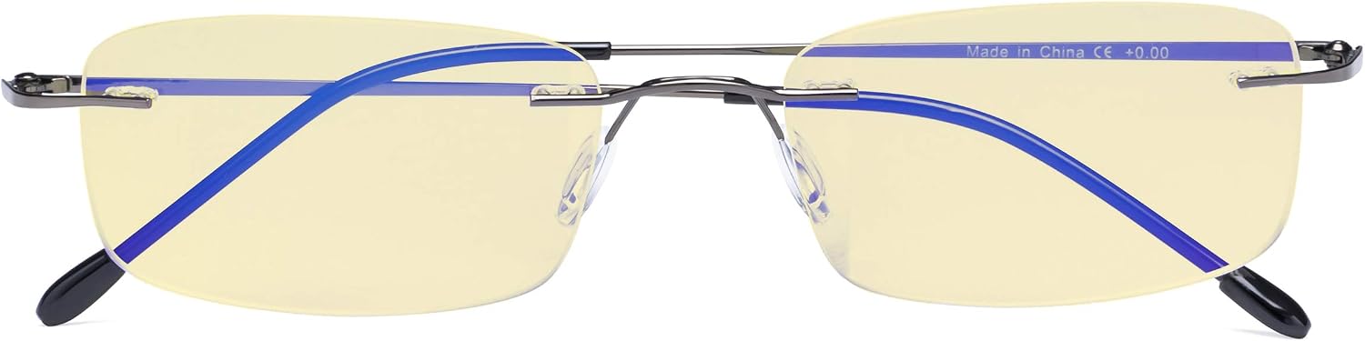 CessBlu Blue Light Blocking Glasses for Men Women Reading Computer Anti Glare UV Protection Eyeglasses Rimless Bendable (Gunmetal)+1.25