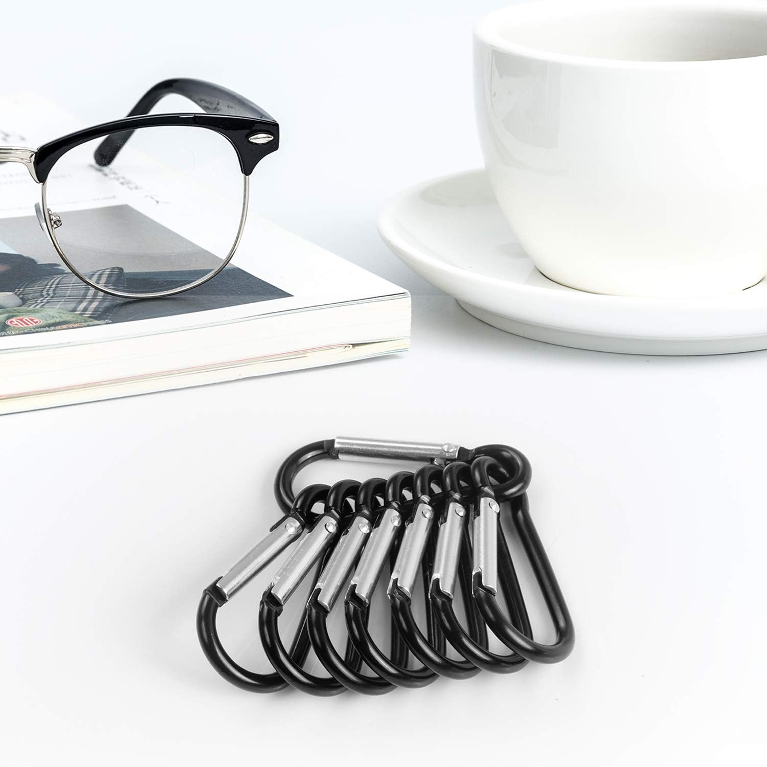 UPINS 100 Pcs New Design Black Aluminum Keychain Carabiner Spring Clip D Shape Hook Durable Sport Accessories for Outdoor Home RV Camping Hiking Traveling Backpack: Clothing