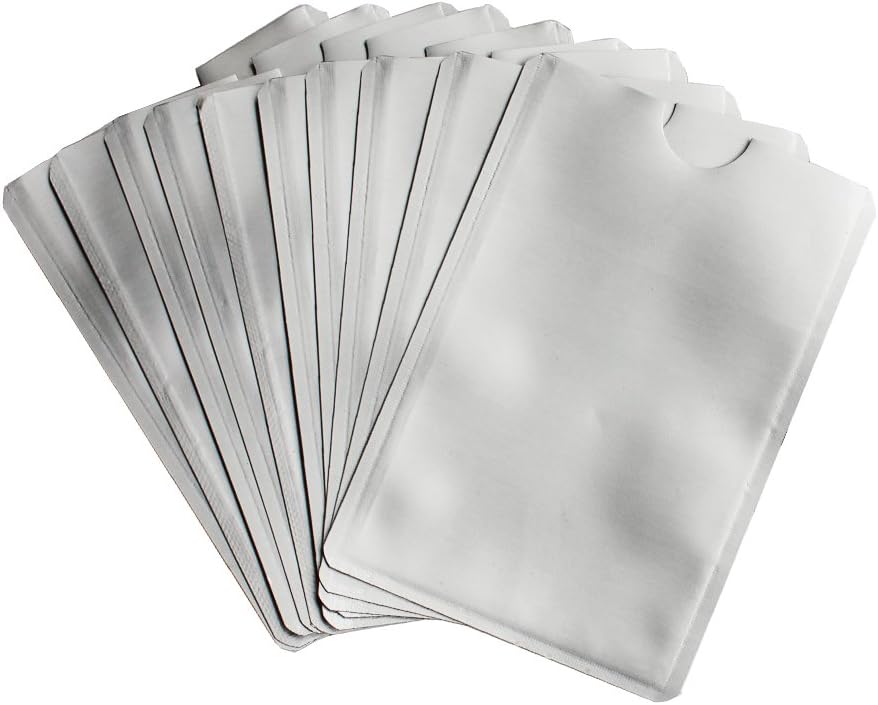 Leen4YouRFID Blocking Card Sleeve Passport Bank Card Credit Debit ID Card Safety Cases Aluminum Shield Waterproof Protector Secure Holder Silver (Pack of 10)