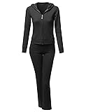 Athletic Soft Zip-Up Hoodie Sweatpants Set Black M