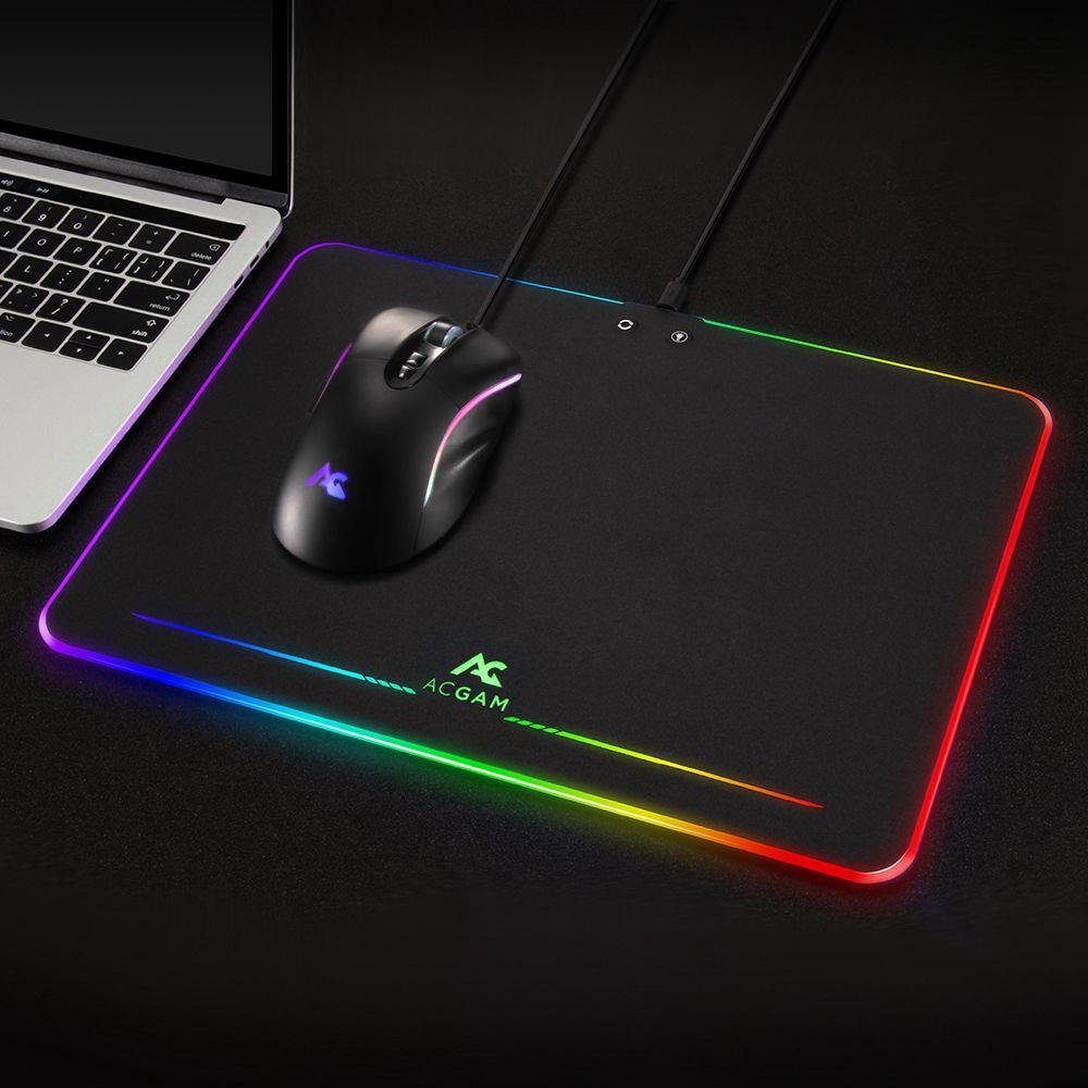 ACGAM P08 Tapis Souris LED Gaming Mouse Pad RGB Mousepad Pluggable USB 2.0 Tapis de Souris Gaming Dur de Jeu Plastique Acrylique;Autonome on/Off Boutons;Surface de Revêtement Ultra-Lisse et Durable