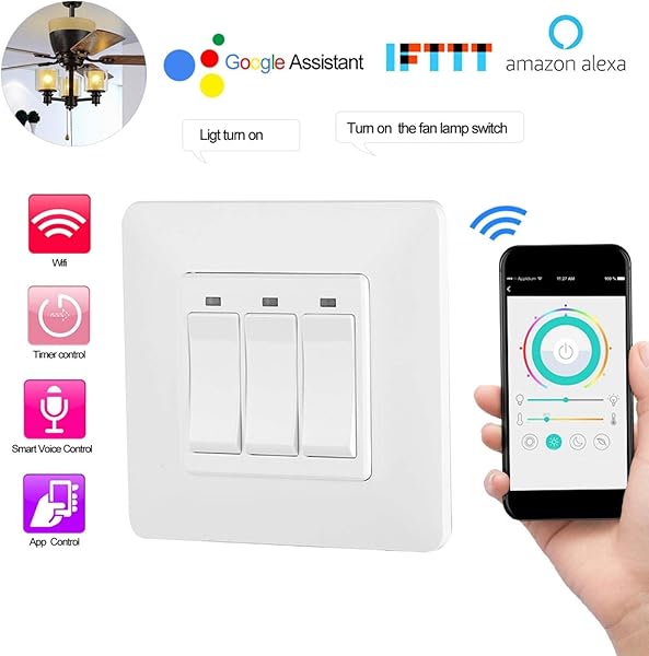 Smart Switch 100 240V WiFi Phone Control remoto Interruptor de pared de alta resistencia para AlexaGoogle HomeIFTTT EU Plug3 keys