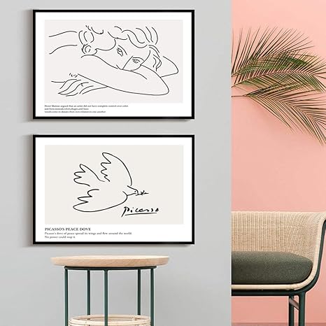 Amazon 平和鳩女性ラインアート絵画ピカソ黒白キャンバスポスターとプリント壁アートリビングルームの装飾寝室の写真50x70cmx2いいえフレーム アートフレーム ポスター オンライン通販