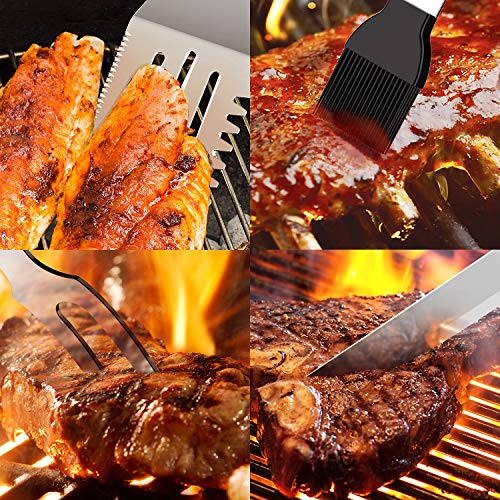 FYLINA BBQ Grill Set 5-Piece Stainless Steel Grill Tool Set Superior Grilling Accessories Aluminum Storage Case- Outdoor Grill Kit for Men Women
