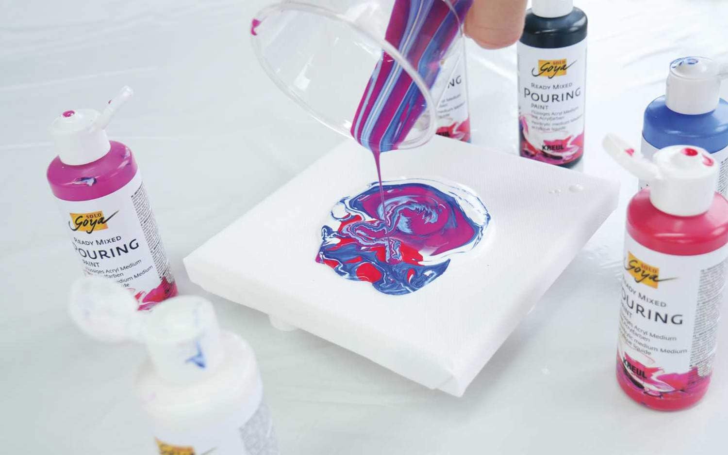 KREUL Solo Goya 87230 Ready Mixed Pouring Set, Pre-Mixed Pouring Acrylic Paint, 6 Bottles of 80 ml in White, Carmine Red - Image 5
