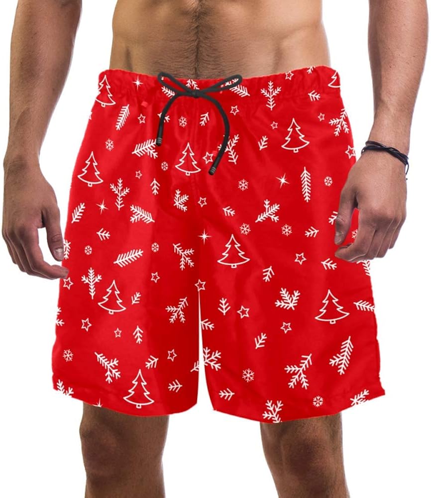 nakw88 Christmas Tree Snow Stars Swim Shorts for Men Swim Trunks Men’s