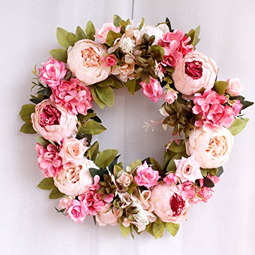 Etbotu Simulation Peony Wreaths,Floral Garland,Wedding Decoration Household Wall Hanging Flowers,Pink