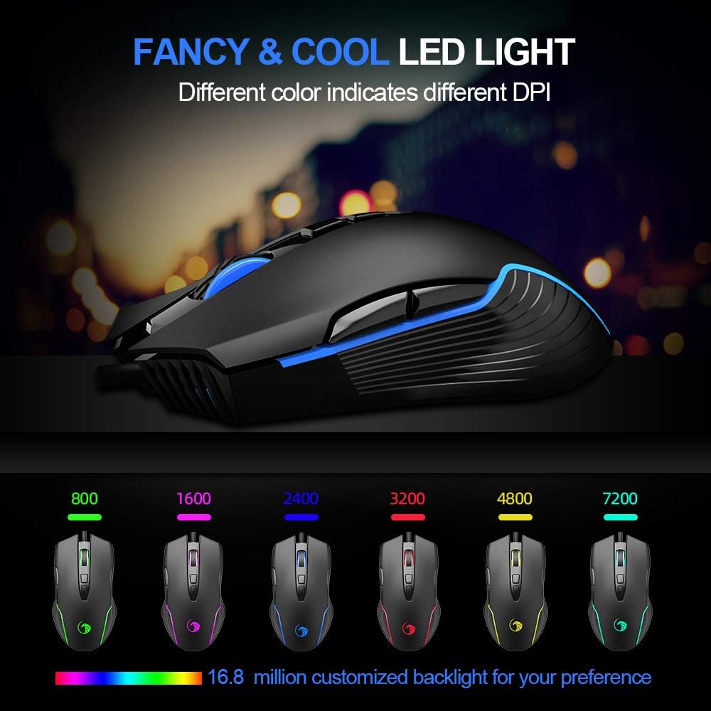 NPET M70 Wired Gaming Mouse, 7200 DPI, 7 Programmable Buttons, LED Backlit, Ergonomic Optical PC, Comfortable Computer Gaming Mice for Windows 7/8/10/XP Vista Linux, Black (M70 Wired Gaming Mouse): Electronics