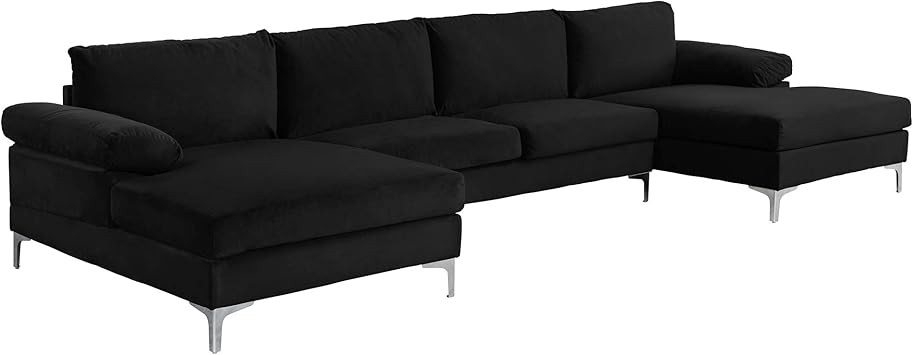 Amazon Com Casa Andrea Milano Modern Large Velvet Fabric U Shape Sectional Sofa Double Extra Wide Chaise Lounge Couch Midnight Furniture Decor