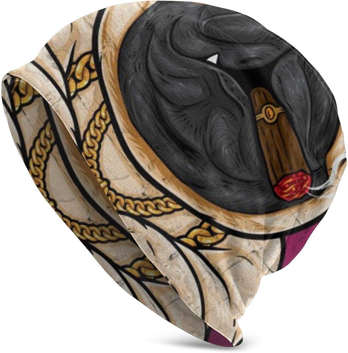 XCNGG Mops Hund mit Goldkette Strickmützen für Herren Damen Winterhüte