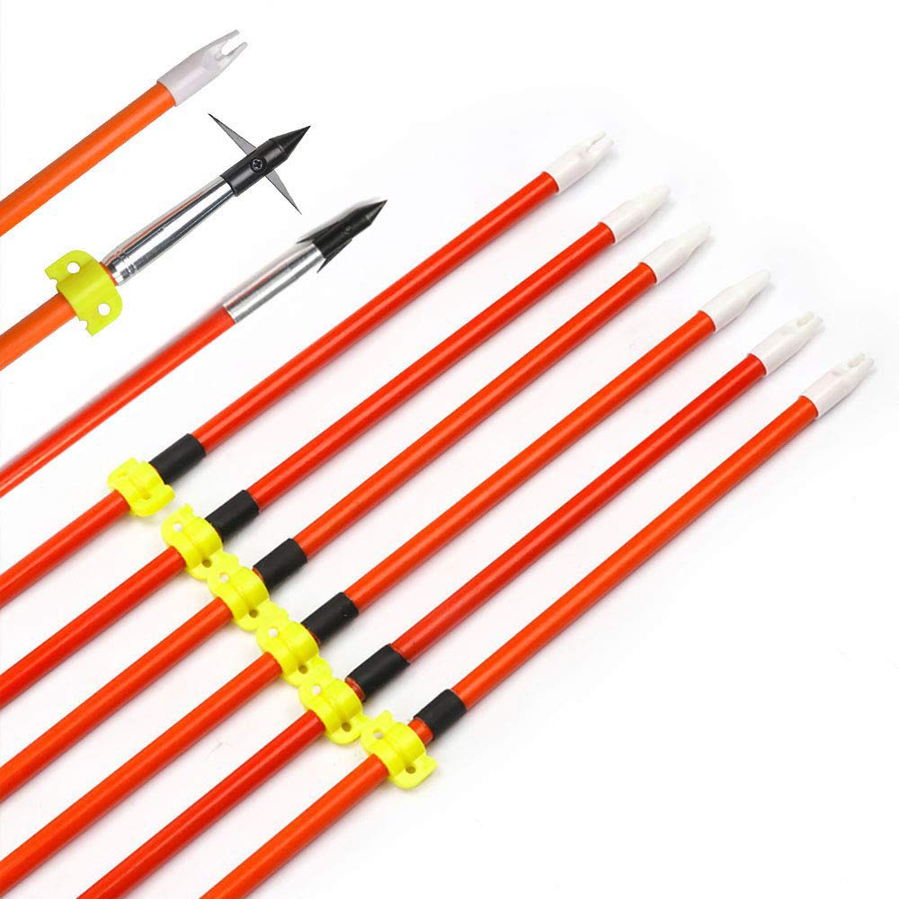 Archery 6pcs 32 Inches Fiberglass Shaft Fishing Arrows 8mm Bowfishing Arrow with Broadheads for Compound and Recurve Bow Fishing Hunting